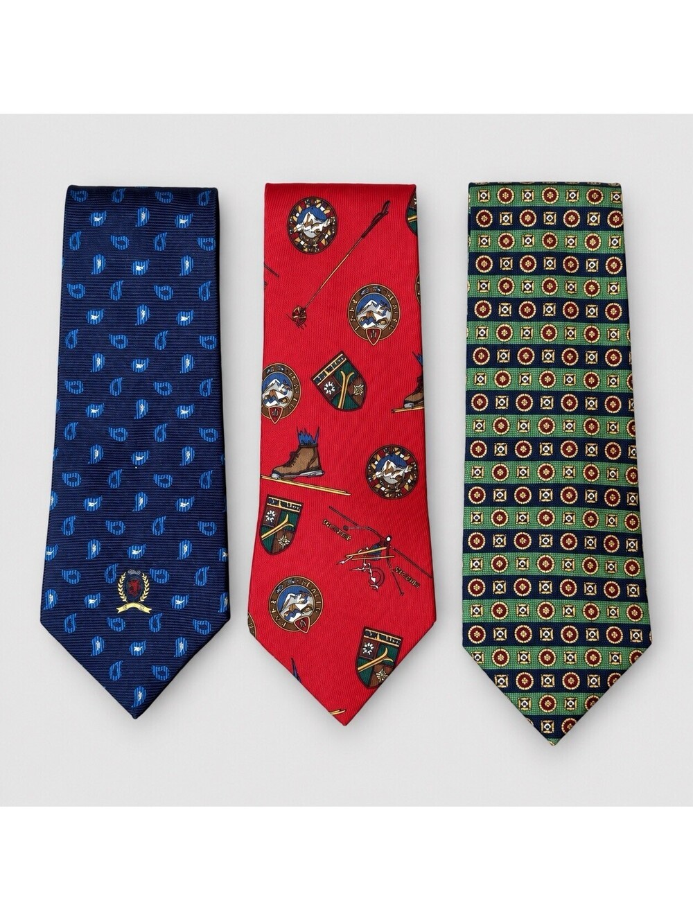 Vintage Tommy Hilfiger Silk Tie Lot 3 Ski Winter Sports Geometric 58-59in